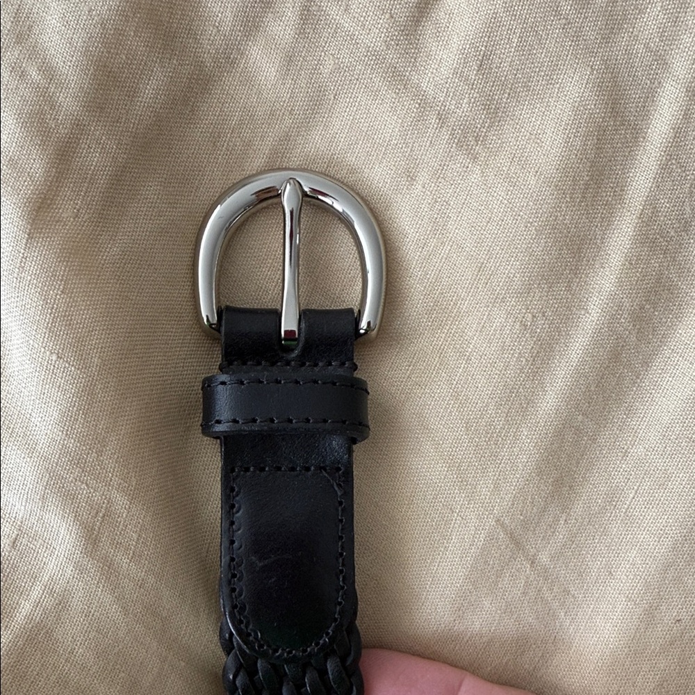 Coach Black Braided Leather Belt with Silver Buckle - Picture 2 of 3